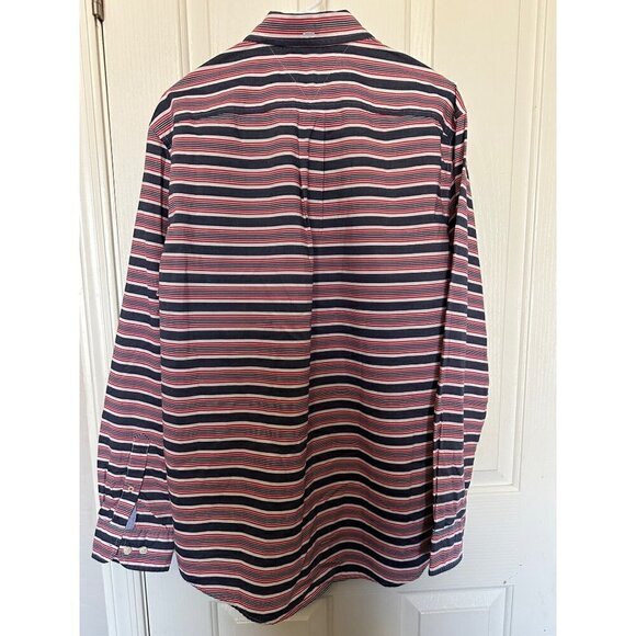 TOMMY HILFILGER Red White & Blue Striped Button Up Shirt Size Large Classic Fit - Picture 2 of 5